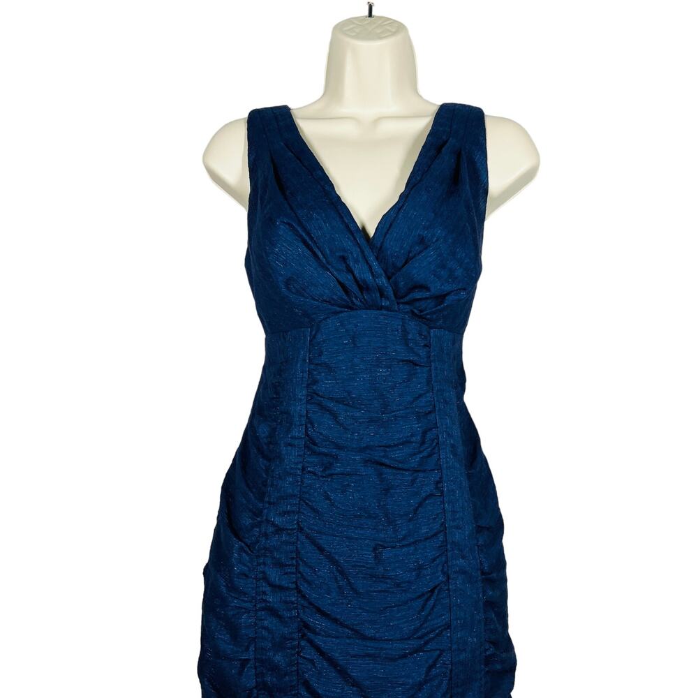 Nanette Lepore Bodycon Dress Wiggle Blue V Neck Sleeveless Ruched - 4